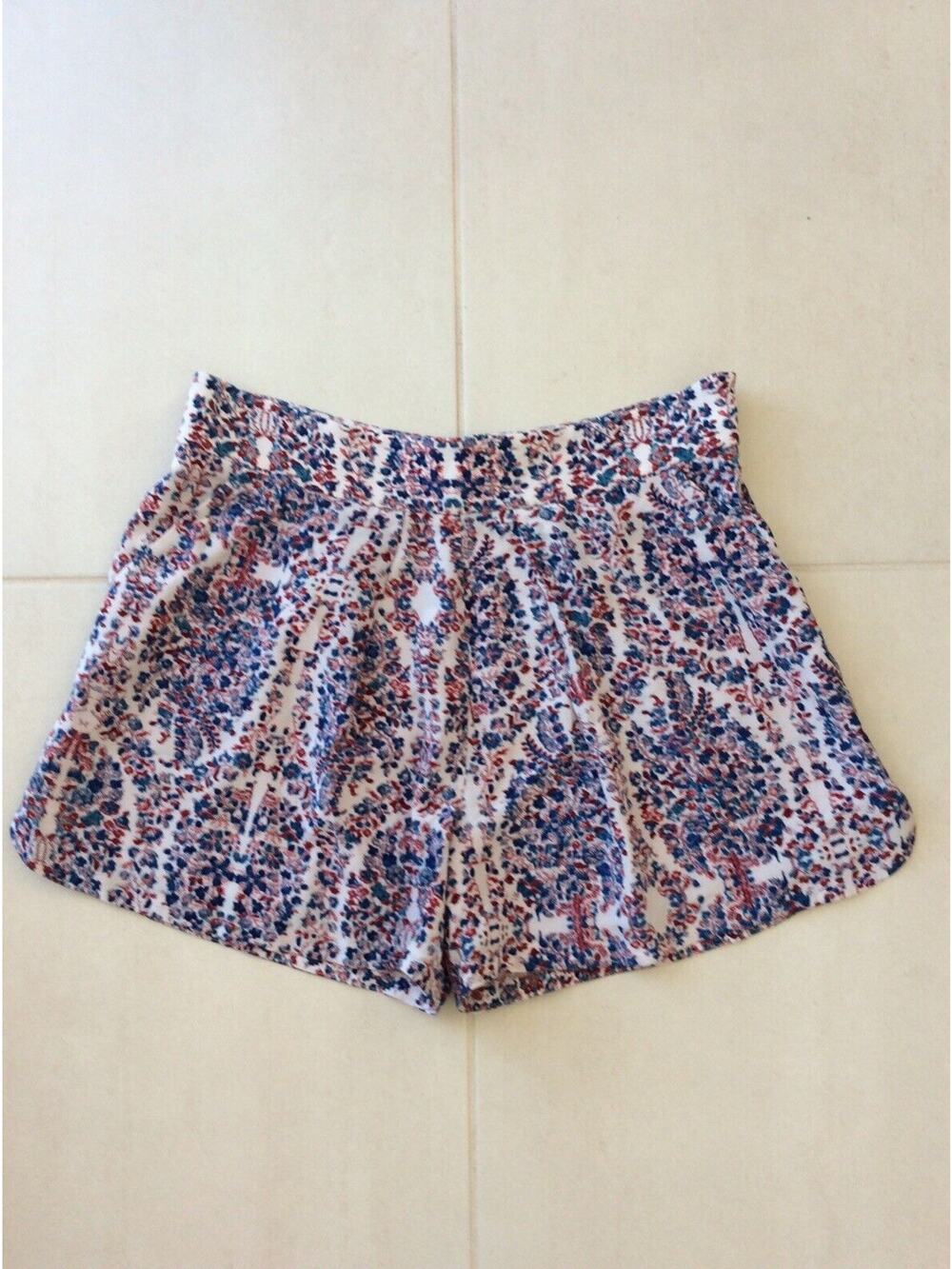 Rebecca Taylor Shorts High Waist Pleated Paisley Print Lined Silk